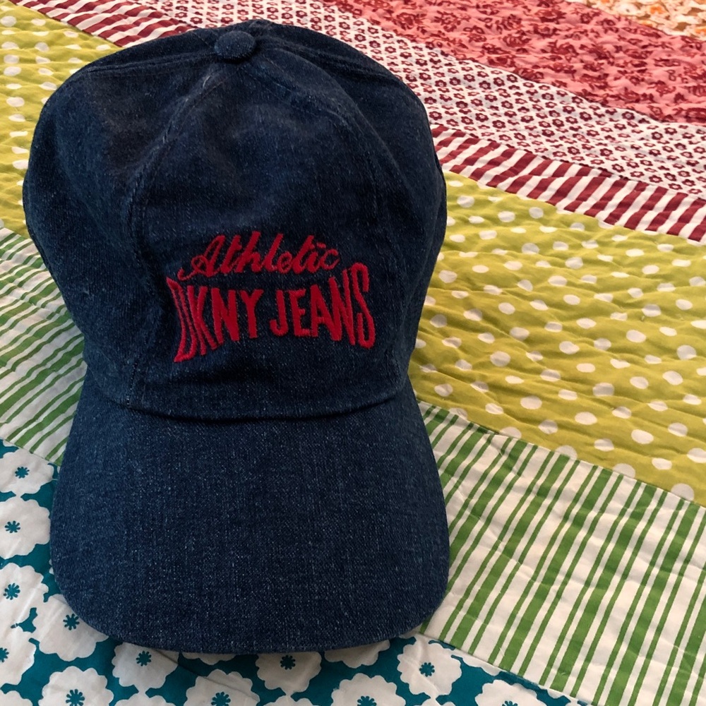 DKNY Navy Denim Baseball Cap with Red Embroidered Logo
